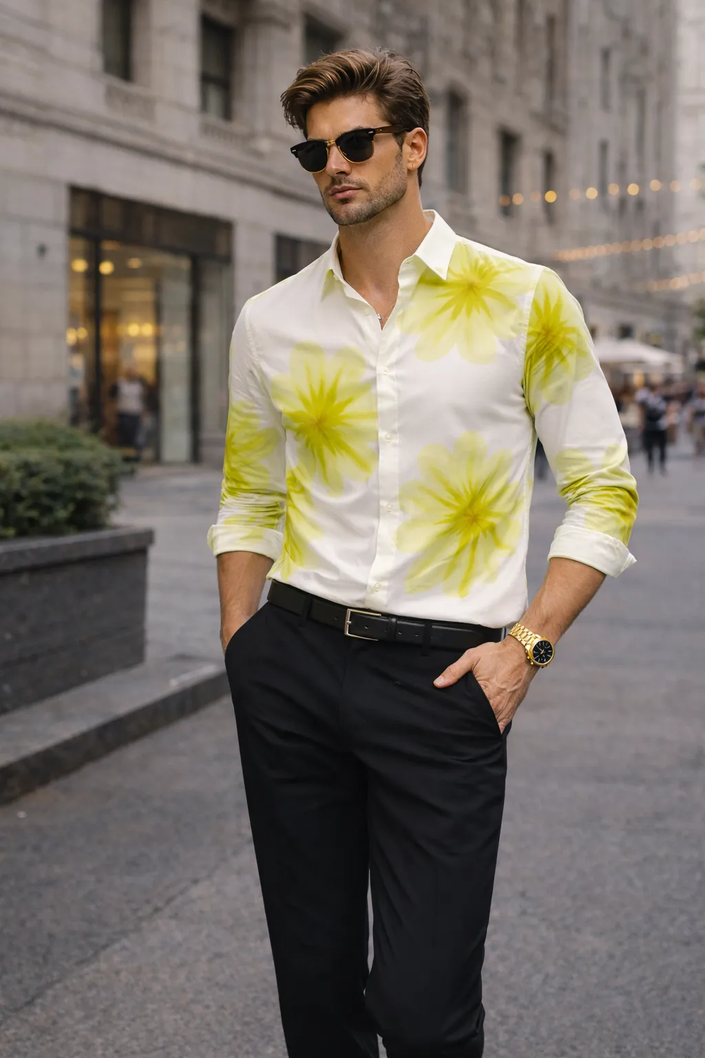 Lime Bloom Premium Floral Slim Fit Shirt